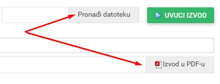 Dugmad Pronađi datoteku i Uvuci izvod